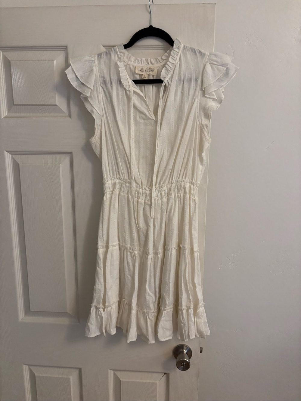 Ivory Ruffle Sleeve Tiered Midi Dress